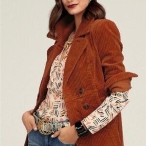 CAbi #4123 Burnt Orange Corduroy Pea Coat - Size L